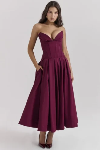 Lady Wine strapless midi-jurk