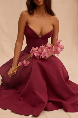 Lady Wine strapless midi-jurk