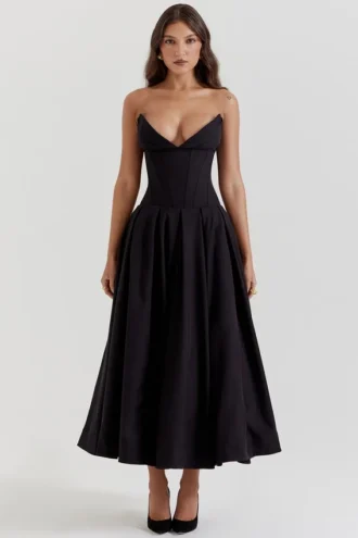 Lady zwarte strapless midi-jurk