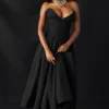 Lady zwarte strapless midi-jurk