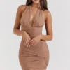 Laetitia Hazelnut gerimpelde mini-jurk
