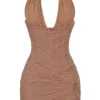 Laetitia Hazelnut gerimpelde mini-jurk