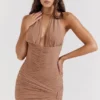 Laetitia Hazelnut gerimpelde mini-jurk
