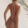 Laetitia Hazelnut gerimpelde mini-jurk