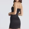 Laila Zwarte satijnen strapless mini-jurk