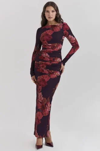 Lanetta romantische maxi-jurk met bloemenprint