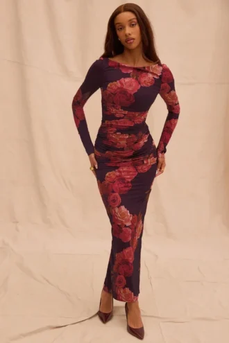 Lanetta romantische maxi-jurk met bloemenprint