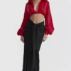 Arla Zwarte gedrapeerde zijden maxi-rok