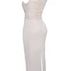 Laria ecru veganistische leren maxi-jurk