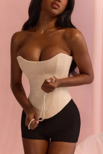 Larra Vintage ivoorkleurige strapless kanten korsetten-top