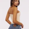 Larra Vintage ivoorkleurige strapless kanten korsetten-top