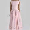 Lauren Roze katoenen maxi-jurk met Engelse borduursels en boothals