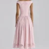 Lauren Roze katoenen maxi-jurk met Engelse borduursels en boothals