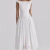 Lauren witte katoenen maxi-jurk met broderie anglaise en boothals