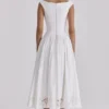 Lauren witte katoenen maxi-jurk met broderie anglaise en boothals