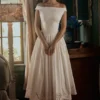 Lauren witte katoenen maxi-jurk met broderie anglaise en boothals