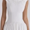 Lauren witte katoenen maxi-jurk met broderie anglaise en boothals
