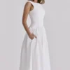 Lauren witte katoenen maxi-jurk met broderie anglaise en boothals