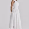 Lauren witte katoenen maxi-jurk met broderie anglaise en boothals