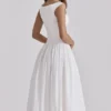 Lauren witte katoenen maxi-jurk met broderie anglaise en boothals