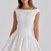 Lauren witte katoenen mini-jurk met broderie anglaise en boothals