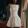 Lauren witte katoenen mini-jurk met broderie anglaise en boothals