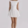 Lauren witte katoenen mini-jurk met broderie anglaise en boothals