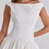 Lauren witte katoenen mini-jurk met broderie anglaise en boothals