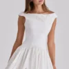 Lauren witte katoenen mini-jurk met broderie anglaise en boothals