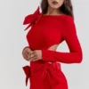 Lavele rode maxi-jurk met strikken