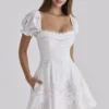 Lavina Witte mini-jurk op maat met kant + katoen en broderie anglaise