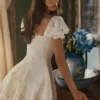 Lavina Witte mini-jurk op maat met kant + katoen en broderie anglaise