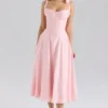 Leia Roze Chiffon Midi-jurk met strikbandjes