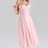 Leia Roze Chiffon Midi-jurk met strikbandjes