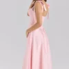 Leia Roze Chiffon Midi-jurk met strikbandjes