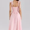 Leia Roze Chiffon Midi-jurk met strikbandjes