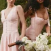 Leia Roze Chiffon Midi-jurk met strikbandjes