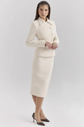 Lena crèmekleurige bouclé midi-rok