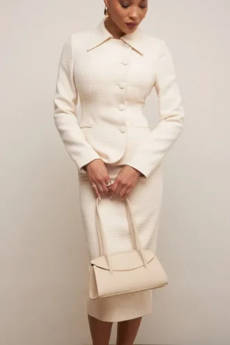 Lena crèmekleurige bouclé midi-rok