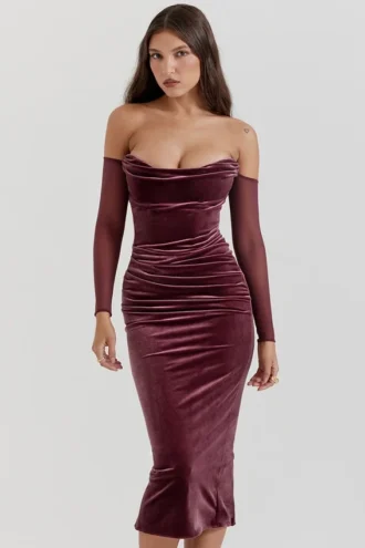 Leora Mulberry strapless midi-jurk
