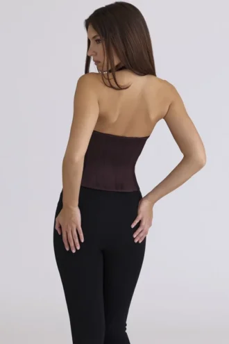 Lia Chocolat Satijns Korset met Getailleerde Taille