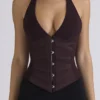 Lia Chocolat Satijns Korset met Getailleerde Taille