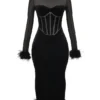 Lianna zwarte fluwelen midi-jurk