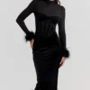Lianna zwarte fluwelen midi-jurk
