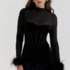 Lianna zwarte fluwelen midi-jurk