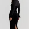 Lianna zwarte fluwelen midi-jurk