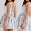 Liesl blauw gestreepte mini-jurk met plooitjes