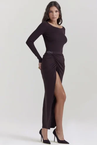 Lilas Espresso gebreid rokk midirok