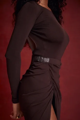 Lilas Espresso gebreid rokk midirok