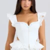 Lilibet Witte geborduurde katoenen peplum-korsettentop